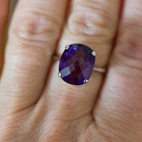18ct wg large rectangular amethyst solitaire