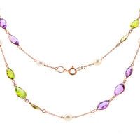 Amethyst and Peridot Chain Stones and Pearl Necklace.