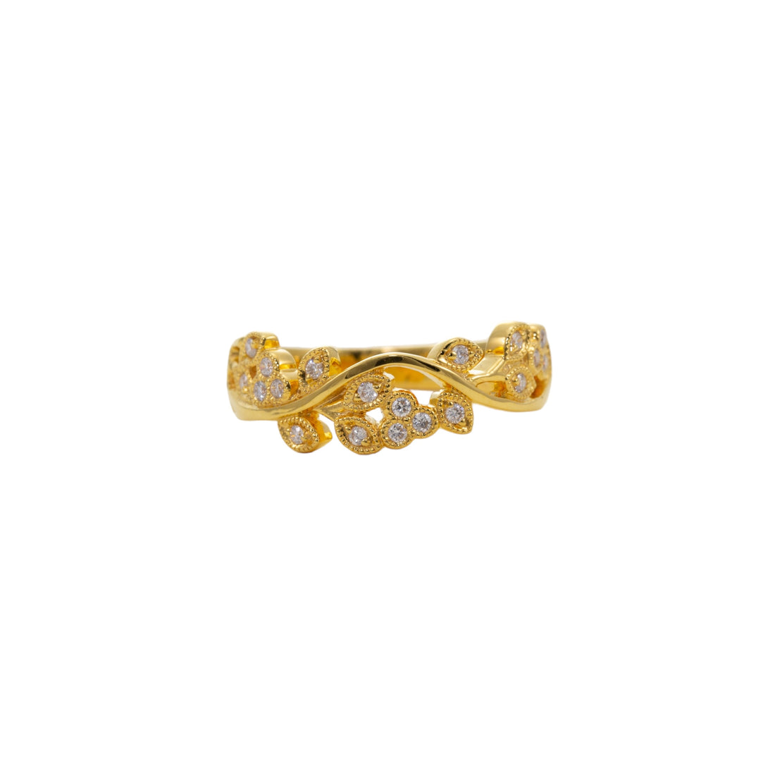 18CT YG DIAMOND SET FLORAL BAND