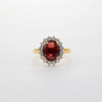 18CT YG PINK TOURMALINE & DIAMOND CLUSTER RING