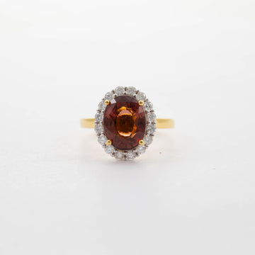 18CT YG PEACH TOURMALINE AND DIAMOND CLUSTER