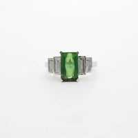 PLATINUM GREEN TOURMALINE & BAGUETTE DIAMOND RING