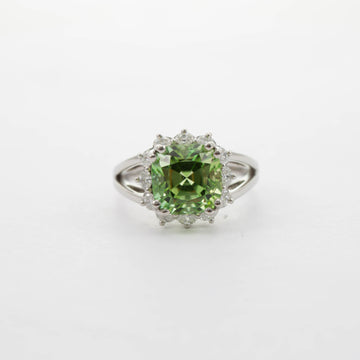 PLATINUM GREEN TOURMALINE & DIAMOND CLUSTER RING