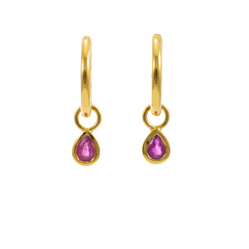 9CT YG HOOP EARRINGS, RUBY TEARDROPS 0.60ct