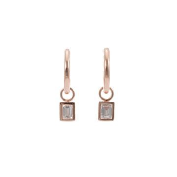 9CT RG HOOP EARRINGS WITH BAGUETTE DIAMOND DROPS