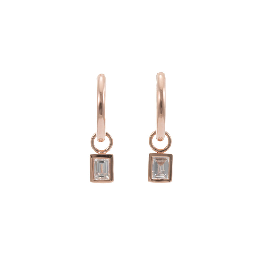 9CT RG HOOP EARRINGS WITH BAGUETTE DIAMOND DROPS