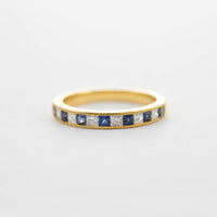 18CT YG SAPPHIRE & DIAMOND HALF ETERNITY RING