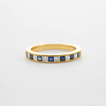 18CT YG SAPPHIRE & DIAMOND HALF ETERNITY RING