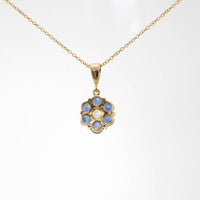 18CT YG SAPPHIRE & DIA DAISY CLUSTER PENDANT