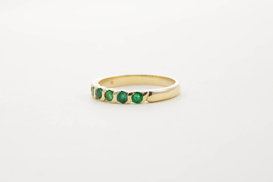 9CT YG SIX STONE EMERALD TWIST HALF ETERNITY RING