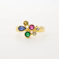 18CT YG MULTISTONE CLUSTER RING