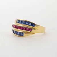 18CT YG SAPPHIRE & RUBY TRIPLE TWIST BAND