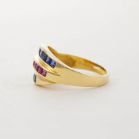 18CT YG SAPPHIRE & RUBY TRIPLE TWIST BAND