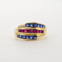 18CT YG SAPPHIRE & RUBY TRIPLE TWIST BAND