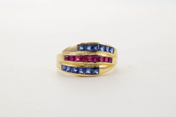 18CT YG SAPPHIRE & RUBY TRIPLE TWIST BAND