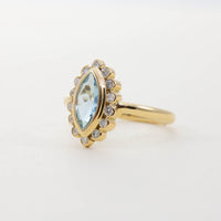 18CT YG MARQUISE AQUA & DIAMOND CLUSTER