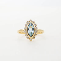 18CT YG MARQUISE AQUA & DIAMOND CLUSTER