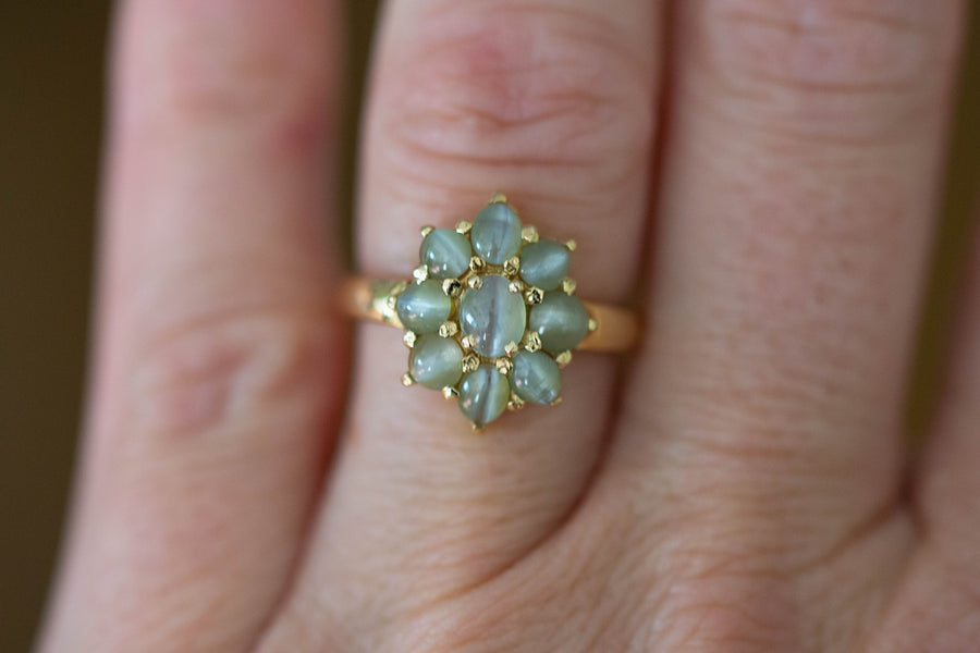 18CT YG CATSEYE CLUSTER RING