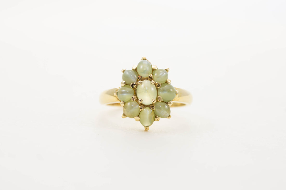 18CT YG CATSEYE CLUSTER RING