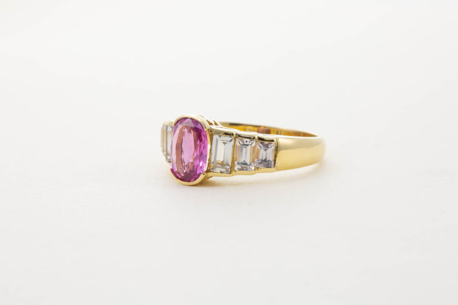 18CT YG PINK AND WHITE SAPPHIRE RING