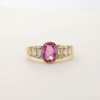 18CT YG PINK AND WHITE SAPPHIRE RING