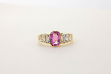 18CT YG PINK AND WHITE SAPPHIRE RING