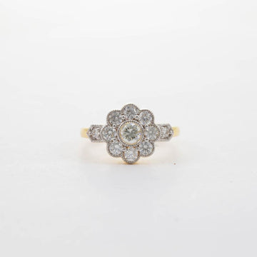 18CT YG DIAMOND DAISY CLUSTER RING