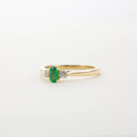 18ct YG Oval Emerald & Diamond Three Stone Ring