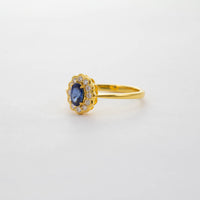 18CT YG SAPPHIRE & DIAMOND CLUSTER RING