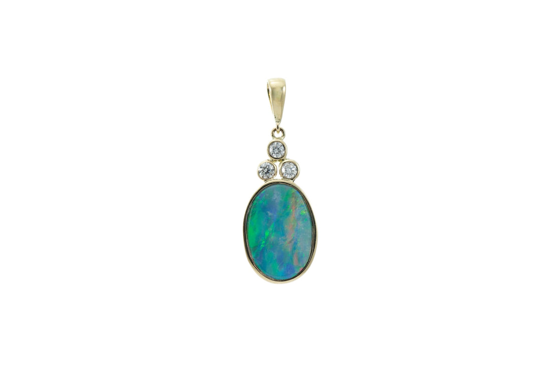 Large Opal Doublet and Diamond set Pendant