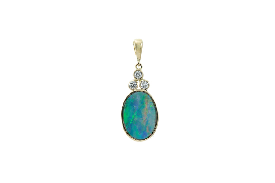 Large Opal Doublet and Diamond set Pendant