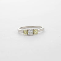 Platinum Yellow & White Diamond Three Stone Ring