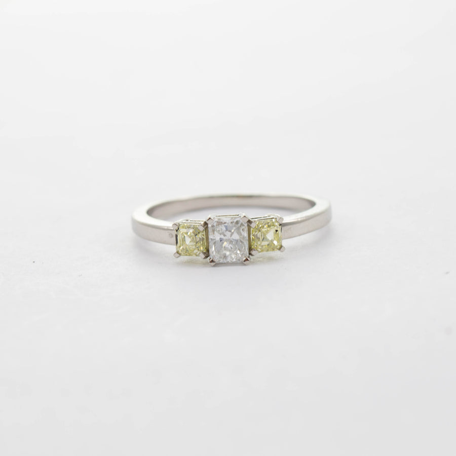 Platinum Yellow & White Diamond Three Stone Ring