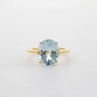 9CT YG LARGE OVAL AQUAMARINE SOLITAIRE RING 4.33ct