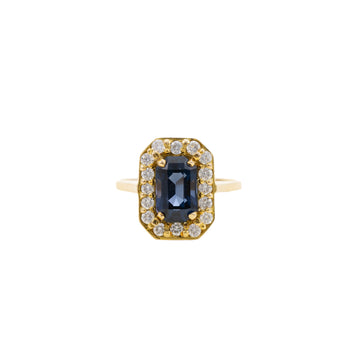 18CT YG BLUE SPINEL & DIAMOND CLUSTER RING