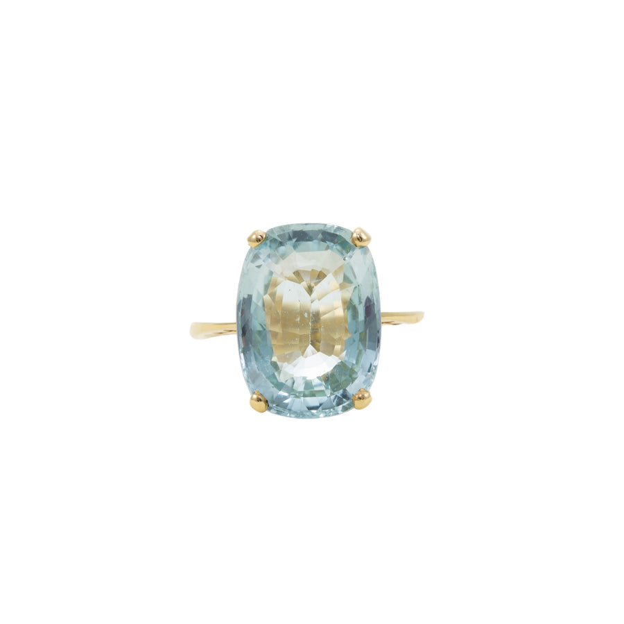 18CT YG LARGE CUSHION CUT AQUAMARINE SOLITAIRE RING 8.77ct