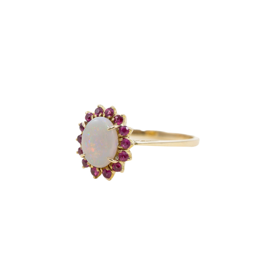 Opal & ruby cluster ring