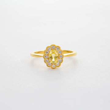 18CT YG YELLOW SAPPHIRE & DIAMOND CLUSTER RING