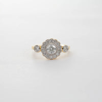 18CT YG DIAMOND DAISY CLUSTER WITH DIAMOND SHOULDERS