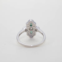 PLATINUM DECO STYLE EMERALD & DIAMOND CLUSTER RING