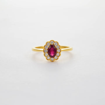 18CT YG RUBY & DIAMOND CLUSTER RING