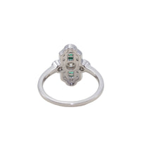 PLATINUM DECO STYLE EMERALD & DIAMOND CLUSTER RING