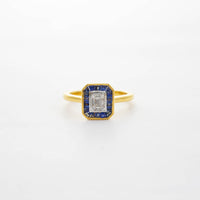 18CT YG SAPPHIRE & DIAMOND CLUSTER RING