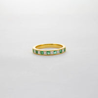 18CT YG EMERALD & DIAMOND HALF ETERNITY RING