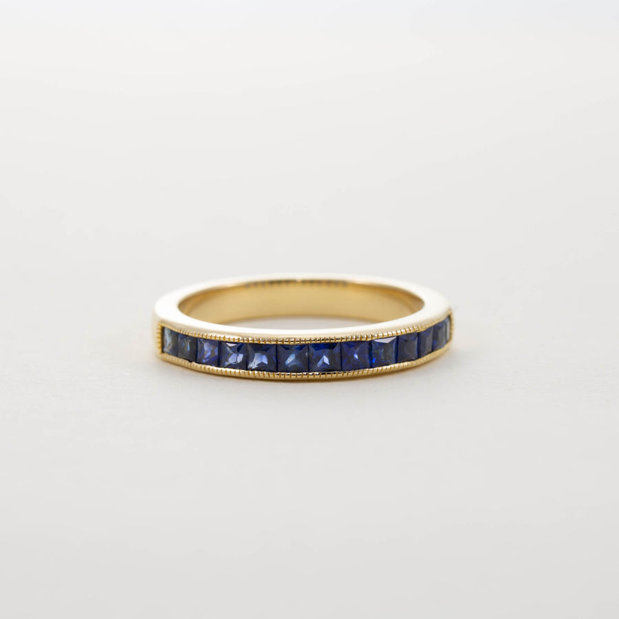 18ct YG Princess cut Sapphire Half Eternity Ring 0.85CT