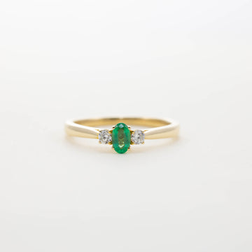 18ct YG Oval Emerald & Diamond Three Stone Ring