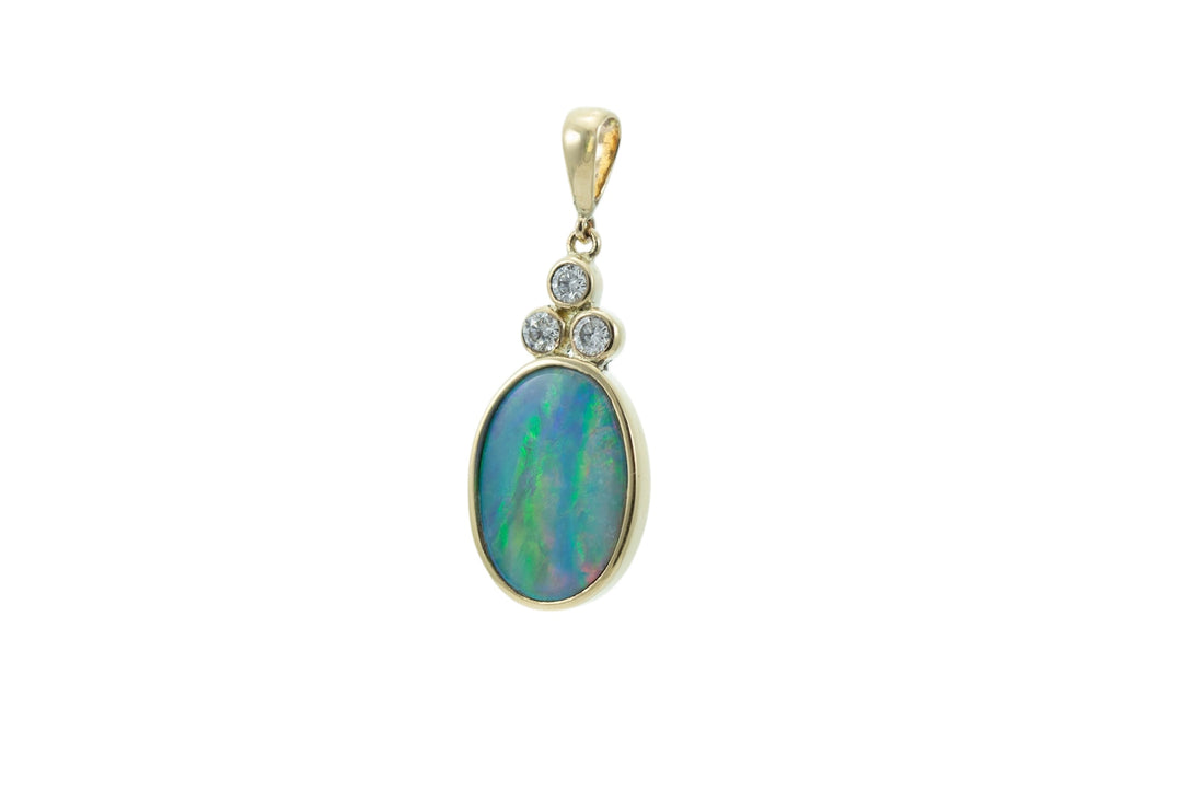 Large Opal Doublet and Diamond set Pendant