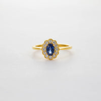 18CT YG SAPPHIRE & DIAMOND CLUSTER RING