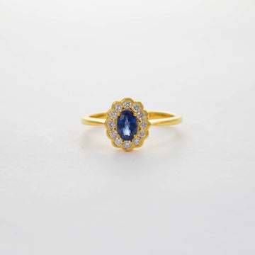 18CT YG SAPPHIRE & DIAMOND CLUSTER RING