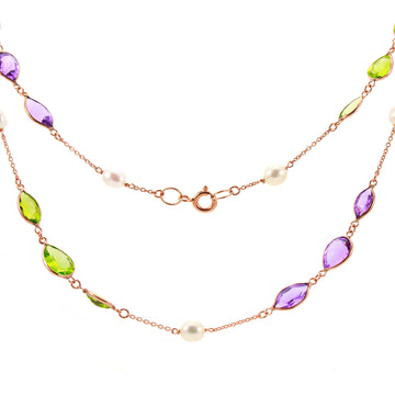 Amethyst and Peridot Chain Stones and Pearl Necklace.